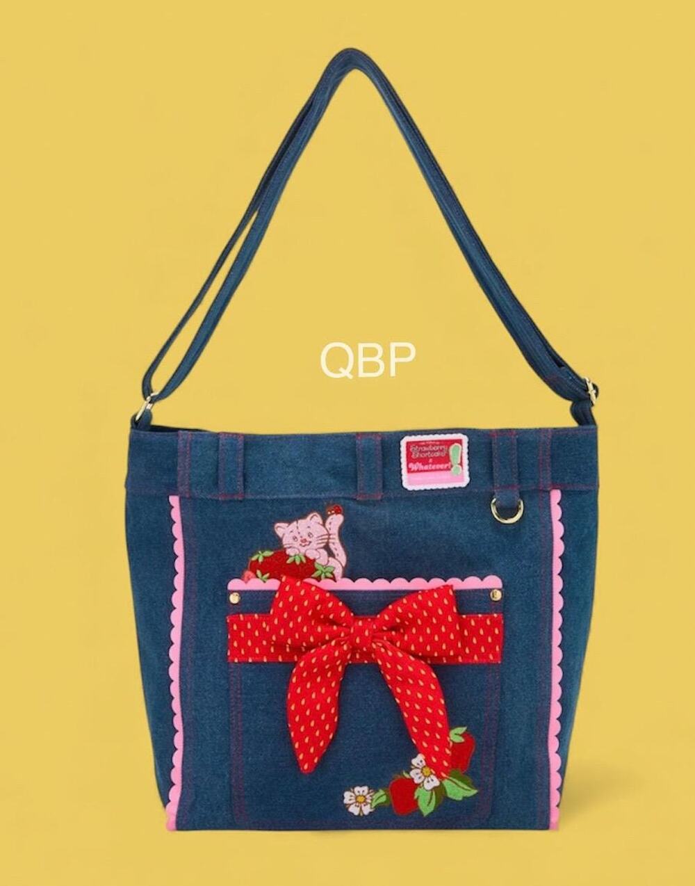 Vintage Inspired Strawberry Shortcake Blue Denim Tote Bag Purse Retro